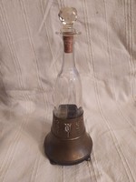 Antik szecessziós Argentor, Loetz üveg betétes likőrös palack vagy ecet/olaj tartó 26 x 10 cm