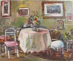 Bánfi -  "Enteriőr.." (olaj,karton, 27×33 cm)
