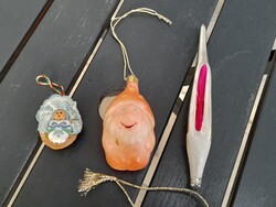 Régi retro ,üveg Karácsonyfadísz egyben + egy dió