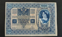 OMM 1000 korona, 1920 (1902, VF) osztrák kiadás, DÖ felülbélyegzéssel