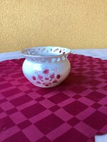 Hollóházi porcelán áttört szélű kaspó 10x7 cm.