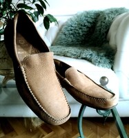 Stone Haven 46-os bőr mokaszin, barna loafer, shock absorber cipő