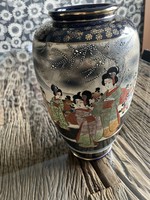 Ritka régi késő Meidzsi-kori japán Satsuma váza (kb. 1910) - Kobalt kék