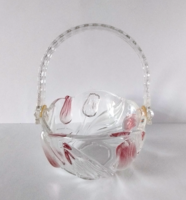 Német "Walther Glas Nadine Satin " Tulipán mintás üveg kínáló,füles kosár,asztalközép