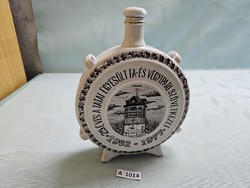 A1014 Hollóházi 25 éves a tatai egyesült fa és vegyipari szövetkezet 1952-1977 kulacs 22cm