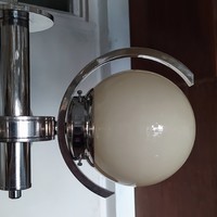 Art deco - Streamline - Bauhaus 3 égős nikkelezett csillár felújítva - krémszínű gömb búrák