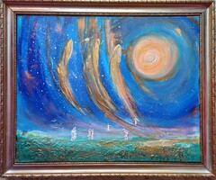 Kis éji zene .40x50cm-es zománckép Prima díjas művésztől tanúsítvánnyal. Károlyfi Zsófia(1952)