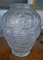 Cseh Josef Inwald Art Deco elegáns mattüveg váza stilizált rózsa mintával