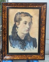 Pap Gyula (1899-1983): Leányportré (akvarell) arckép, 1940-es évek