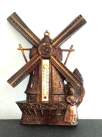 Antik , vintage ,art deco réz vagy bronz falidísz akasztóval,holland szélmalom C és F hőmérővel