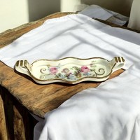 Antik porcelán kínáló tálka bombonier kínáló tálca, virág mintás porcelán asztalközép, régi porcelán