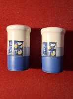Kék -fehér asztali só,bors tartó.8 cm magas d 4 cm.