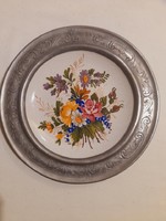 BASSANO kerámia tányér ón keretben