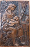 Anya gyermekével - jelzett lbronz falikép