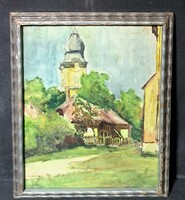 Derszib Eti: Kazincbarcikai templom (akvarell)