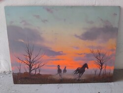 Deák B. Ferenc 55x40cm-es farost-olaj festmény keret nélküli