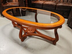 Very Beautiful Condition Cherry-Colored Elegant Coffee Table with Smoke Glass Top