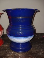 Népi zománcozott fém kaspó váza kobaltkékben