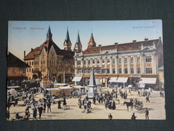 Képeslap,Románia,Temesvár,Timisoara,Kossuth Lajos tér,piac,Harting Gusztáv,Goldmann üzlet,1912-