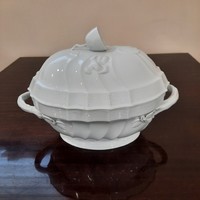 Fehér Herendi porcelán leveses tál citrom fogós fedővel