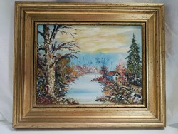 Őszies színvilágú tájkép, olaj, farost hordozón, Götz szignóval - 32 x 24 cm