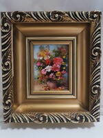 Benda Zoltán (1963 -) - Színes virágok, olaj, farost, 8 x 10 cm