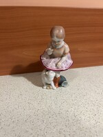 Porcelán Herendi kislány cicával