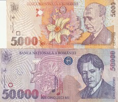 ROMÁNIA, 5.000 ('98) lei, 50.000 ('96) lei egyben