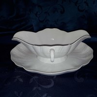 Herendi porcelán mártásos talpas kínáló tál, fehér, festetlen.