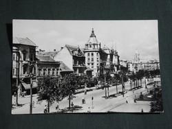 Képeslap,Debrecen,Vörös Hadsereg útja,Arany Bika szálló látkép,részlet, 1958-
