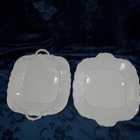 Herendi porcelán lapos kínáló tál, 2 db, fehér, festetlen.