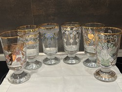 Kézzel festett antik kelyhek különböző  mintával, 6 db, 14,5 cm magasak