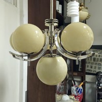 Art deco - Streamline - Bauhaus 5 karos - 6 égős nikkelezett csillár felújítva - krémszínű búrák