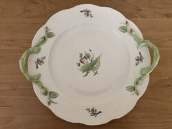 HERENDI porcelán füles kínálótál, asztalközép, tál, hecsedlis / csipkebogyó mintás dekorral