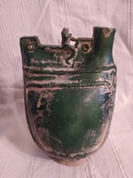 Antik kerámia Karakitáj vándor korsó lovas figurával 23 x 15 x 12 cm