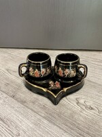 Hand-painted Greek motif coffee cup with 24K gold decoration, on a heart-shaped ashtray, in perfect condition