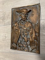 Réz vagy bronz ötvözetből  készült falikép/ Juhász dombor ábrázolással 18x27 cm