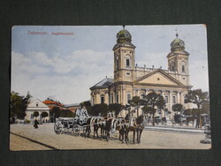 Képeslap,Debrecen,Református templom,tér,Díszes négyes fogat,hintó,kocsi,Bettelheim M. Bp. ki, 1912-