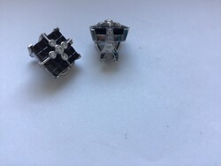 18 karátos Art deco fehér arany külbevalo/klipsz brilliáns okkal díszített Ónixkövel