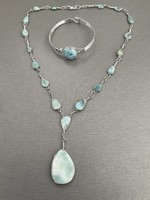 Larimar ásvánnyal díszített ékszer szett, 46 cm hosszú, ill. 5,8 cm átmérő