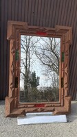 Tramp Art kézzel faragott ritka nagy fali tükör 84 cm x 117 cm