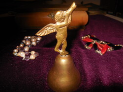 Hívó csengő , angyalka trombitával , rézből , 6 x 12 cm