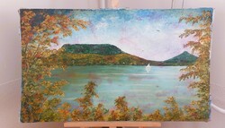 (K) Andrásy Róbert festmény 100x60 cm kerettel Badacsony