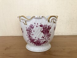 HERENDI porcelán kaspó Apponyi indiai kosár mintás, purpur lila pink, kézzel festett, HIBÁTLAN