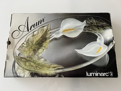 Hatalmas Luminarc süteményes tál kála mintával, 38,5 x 24,5 cm, új