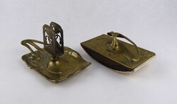 1U560 Régi szecessziós bronz íróasztali készlet tapper és gyufatartós hamutál