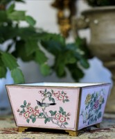 Kínai  cloisson/zománcfestett jardiniere rózsafa, madár, pillangó díszítéssel