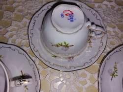 Zsolnay barackvirág mintás porcelán kávés csésze tányérral, arany, barokkos széllel