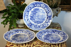 Antik Wood & Sons Seaforth kék-fehér fajansz, nagy méretű tányérok, 3 db egyben