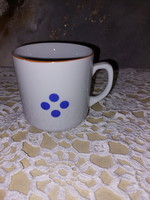 Zsolnay kék pöttyös porcelán bögre narancssárga lüszteres széllel